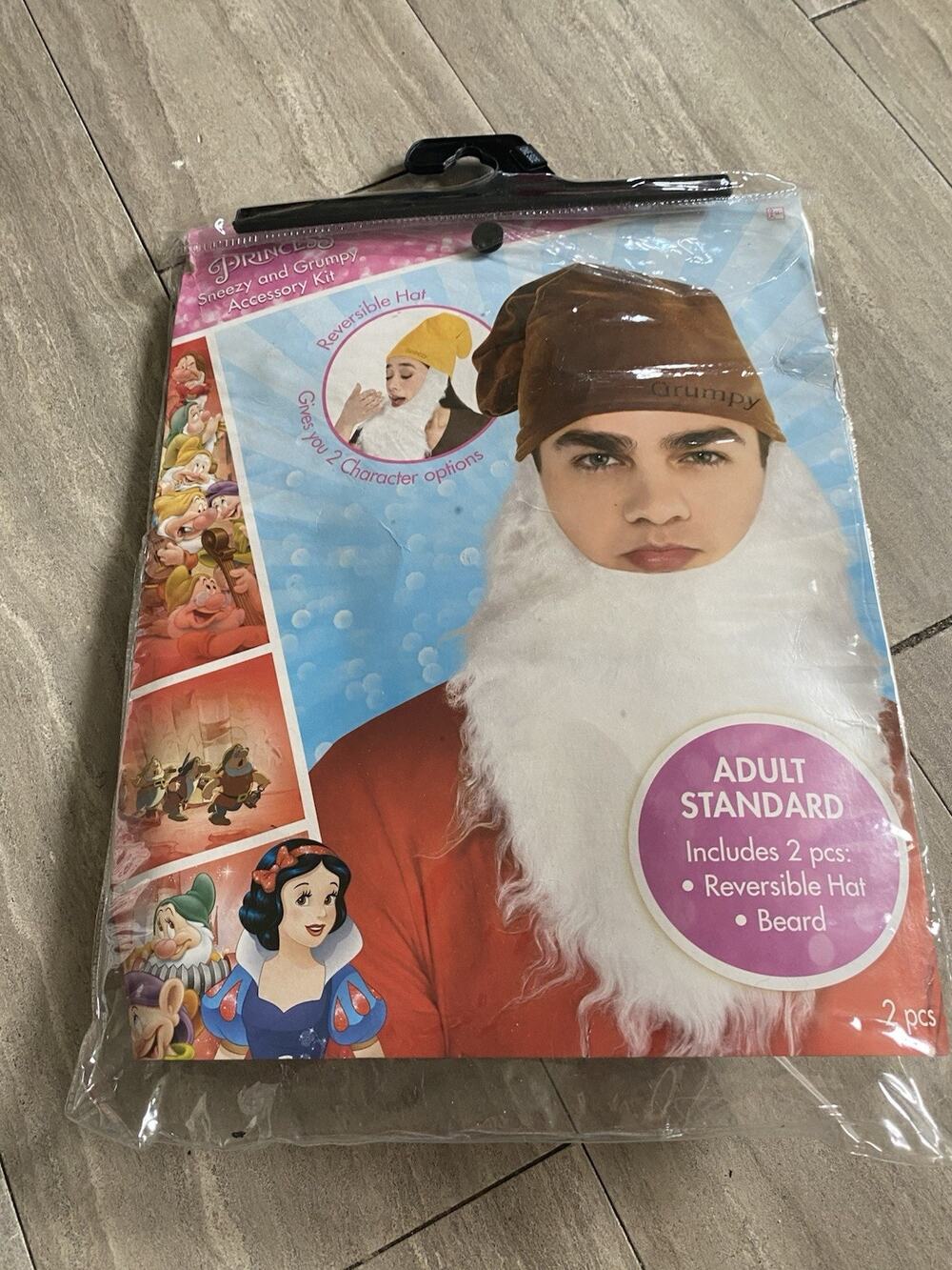 disney sneezy and grumpy costume accessory hat beard reversible one size